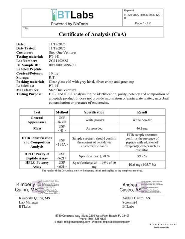 Detection report 1 of 3 for PT-141