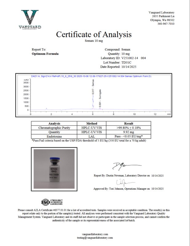 Detection report 1 of 2 for Semax